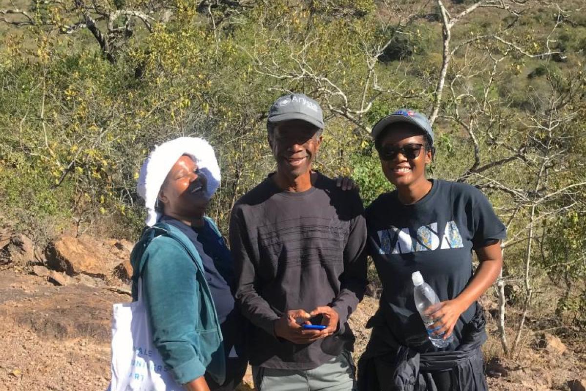Philile Shongwe hiking with her parents