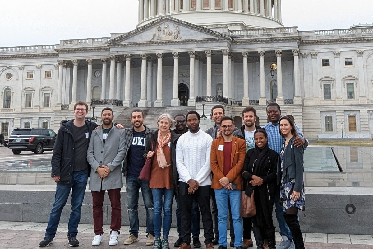 Group of Rotary Peace Fellows standing in front of the Capitol building.