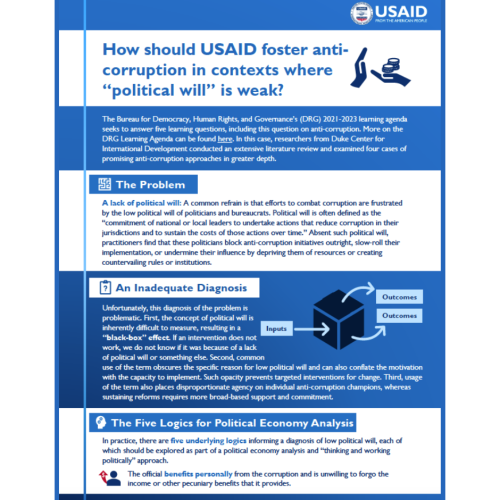 Cover of How should USAID foster anti-corruption in contexts where "political will" is weak? policy brief
